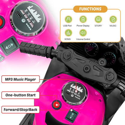 Kids Pink Bluetooth Ride On Motorcycle