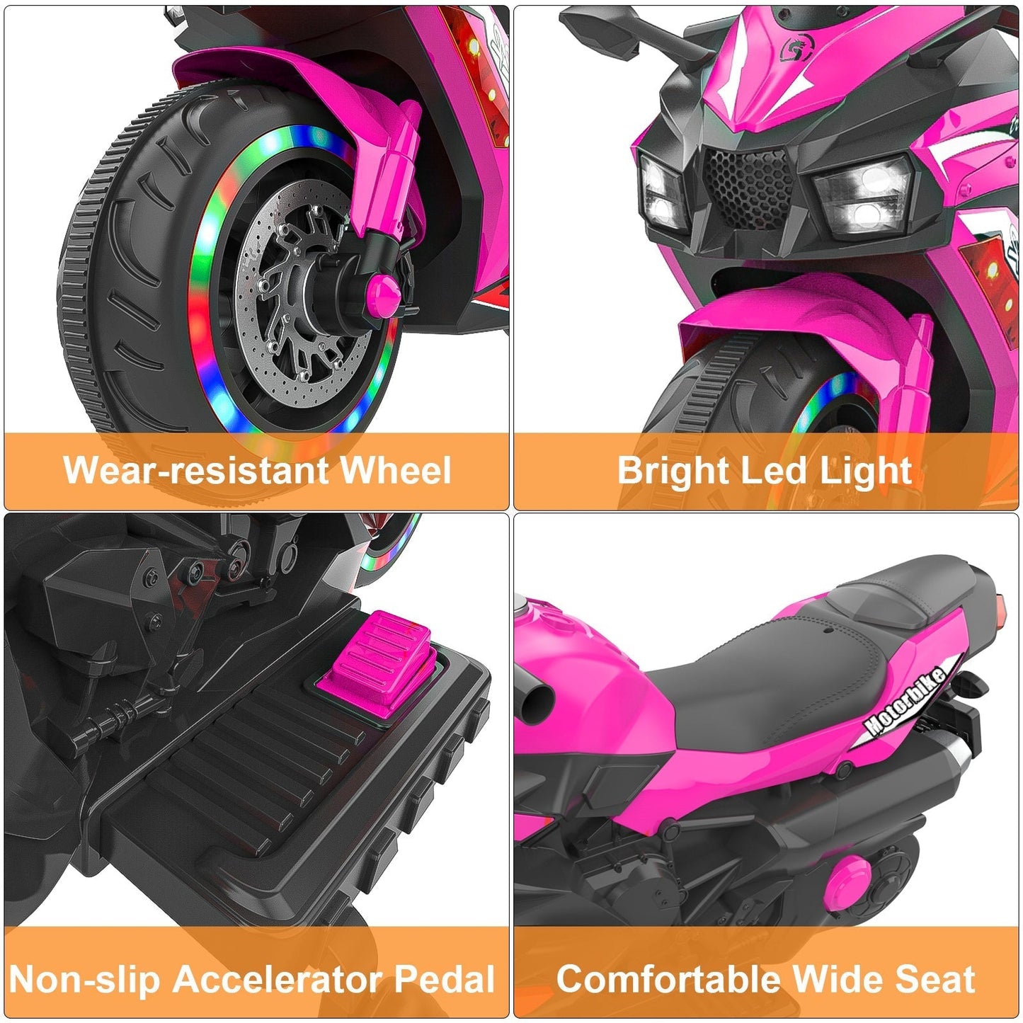 Kids Pink Bluetooth Ride On Motorcycle