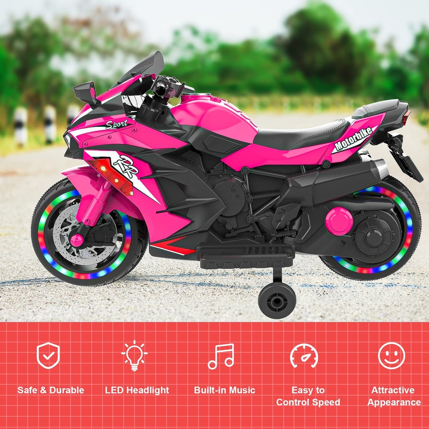 Kids Pink Bluetooth Ride On Motorcycle