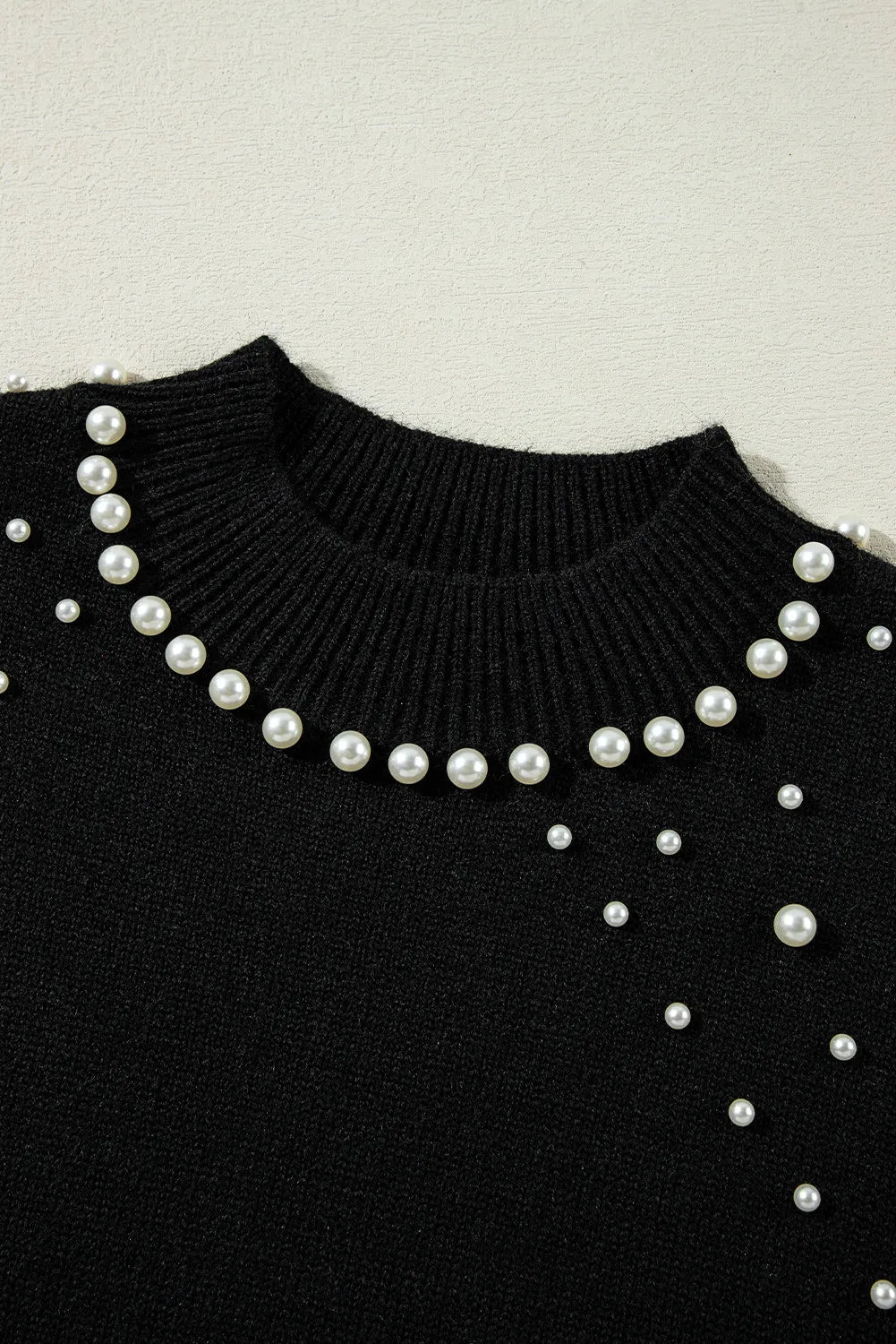 Pearl Detail Mock Neck Sweater