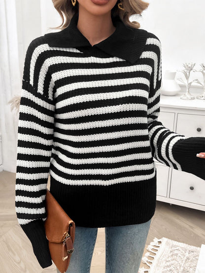 Collared Neck Long Sleeve Sweater