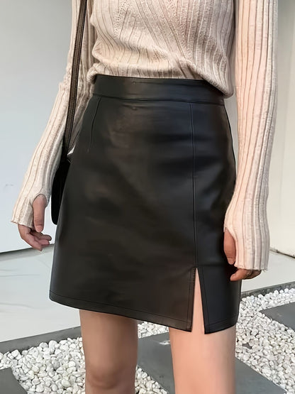 PU Leather Slit Mini Skirt