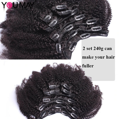 4B 4C Afro Kinky Curly Clip In Human Hair Extensions