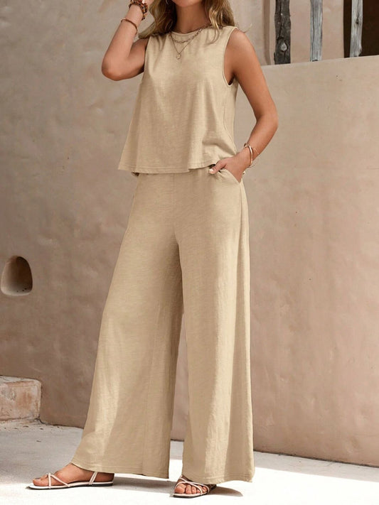 Sleeveless Top and Wide Leg Pants Set